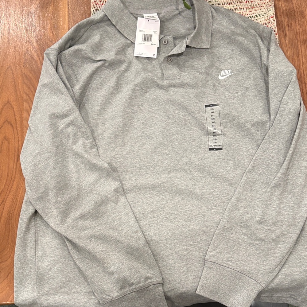Nike Men's Heather Gray Long Sleeve Polo